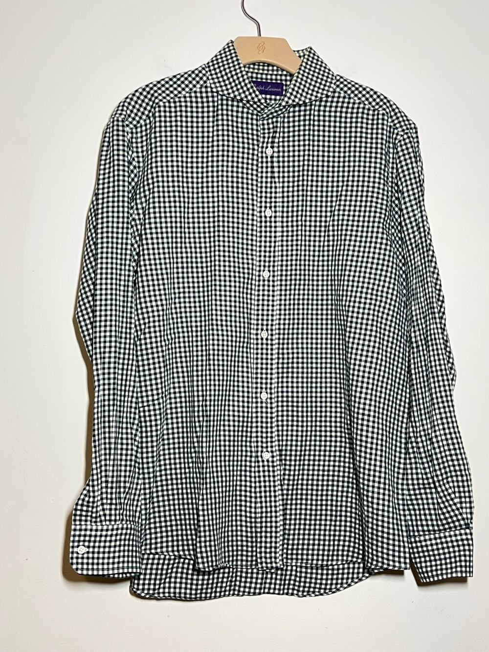 Ralph Lauren Men Purple Label Hunter Green Check Long Sleeve Button Down Shirt L